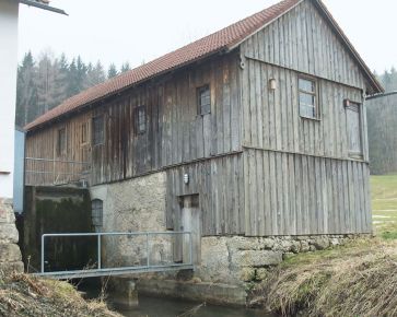 Säge Ansicht von Nord-Ost, links Turbinenstube, Brücke zum Untergeschoss