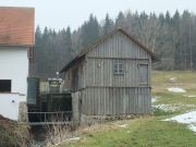 Säge Ansicht Nord, links Tubinenstube, Mühle mit Wasserrad