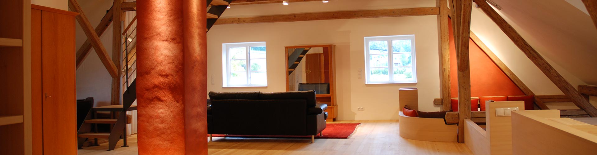 Blick in die Ferienwohnung Ost der Schloßmühle Liebenthann